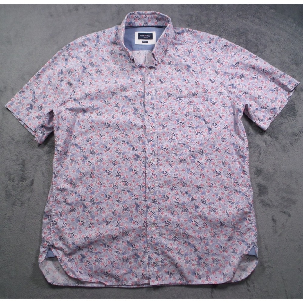 Eden Park Shirt Mens Size 2XL White‎ Pink Button Down Short Sleeve Regular Fit